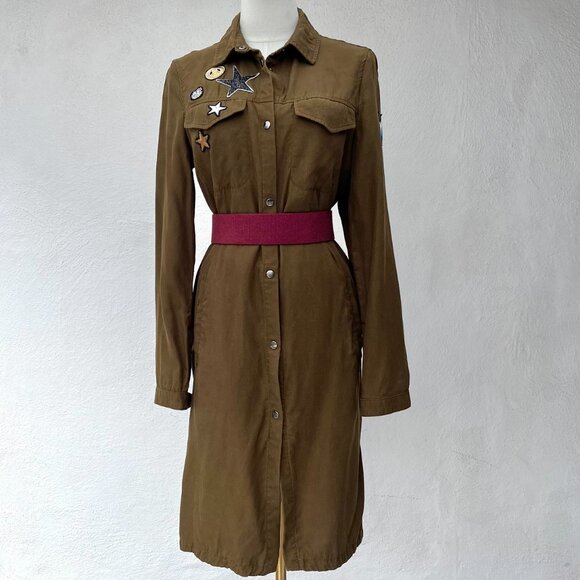 Zara Trafaluc Outerwear Olive Army Green Patch Long Duster Shacket (S) / Grunge - Picture 14 of 15